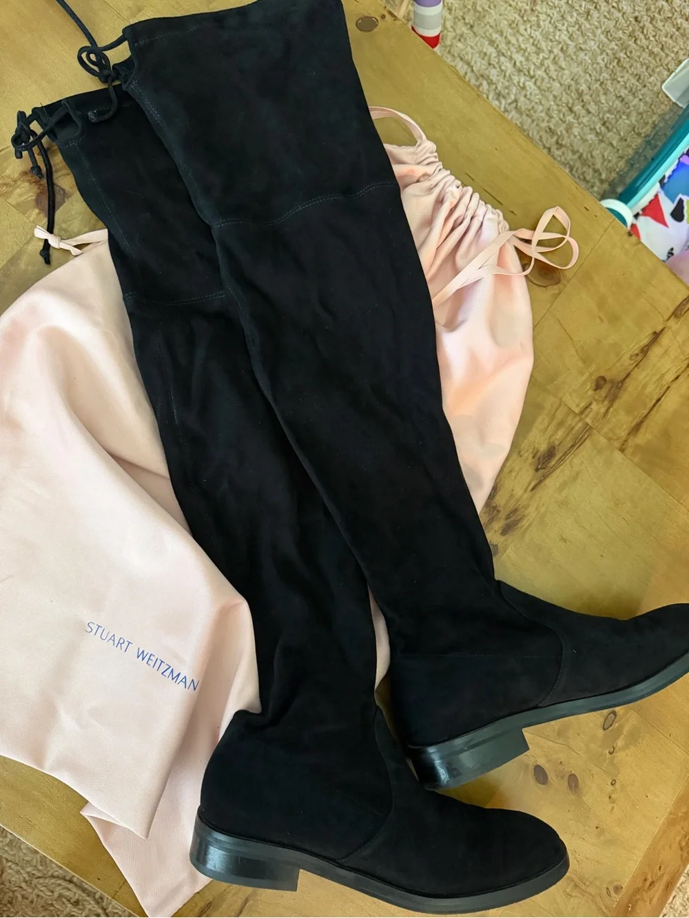 Stuart Weitzman Black Over-the-Knee Suede Boots with Tie Detail- Lowland Boot